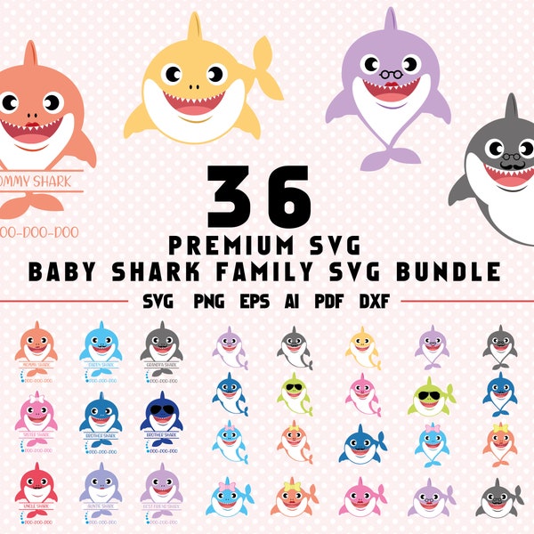 Paquete SVG de familia de tiburones lindos para bebés, SVG en capas de paquete, archivos cortados para Cricut y silueta, impresión por sublimación, svg para bebés, camisetas de tiburones