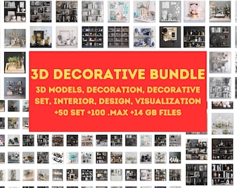 3D Decorative Bundle, 3D Models, Decoration, Decorative Set, Interior, Design, Visualization, Souvenir, Decor, Max, Mtl, Obj, Fbx, 14 GB
