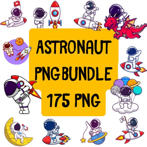 Astronaut 175 Png Bundle, Space Png, Rocket Png, Kid Astronaut, Space Party, Spaceman Png, Astronaut on Rocket, Cartoon Vector Illustration