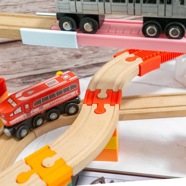 Lego Duplo Wooden Train Track Adapter - Bridge Support Connector, Brio, Thomas the Train, IKEA Trains - Railroad Expansion Accessories