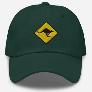 Kangaroo Road Sign Embroidered Baseball Cap – Aussie Outback Dad Hat | Adjustable Cotton Cap