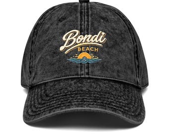 Gorra vintage de papá para mujer de Bondi Beach: gorra costera bordada / algodón lavado / estilo playero