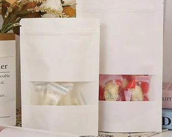 2000pc 20x30cm Packaging for handmade products white bags with clear window white flat bottom tear notch food storage packaging for food