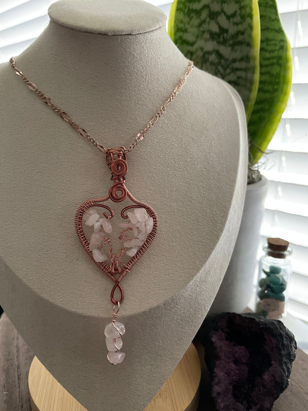 Tree of Life Necklace Rose Quartz Tiger Eye Labradorite Red Agate ...