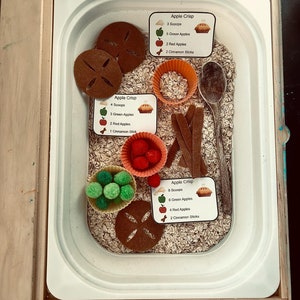 Cartões de receita de torta de maçã e maçã crocante | Jogo sensorial de contagem | Cartões de atividade de caixa sensorial de inverno DOWNLOAD DIGITAL | Atividade sensorial de férias