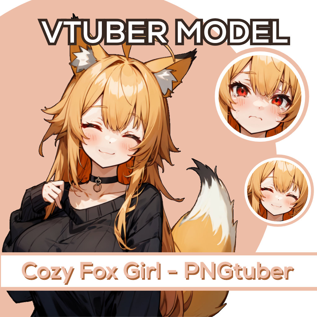Pngtuber Kitsune Fox Girl for Vtube Studio as a Cute Animal Fox Half Pngtuber Kitsune Fox Girl for Vtube Studio as a Cute Animal Fox Half