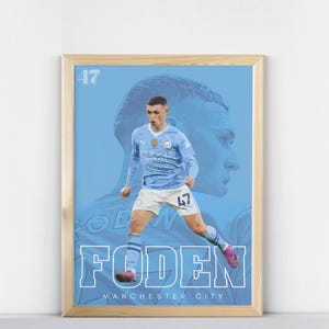 Impressão de Phil Foden, pôster de Phil Foden, presente de futebol, pôster esportivo, pôster de jogador de futebol, arte de parede de futebol, Manchester City, impressão digital