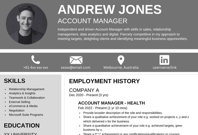 Resume Template Canva Easy to Use Etsy