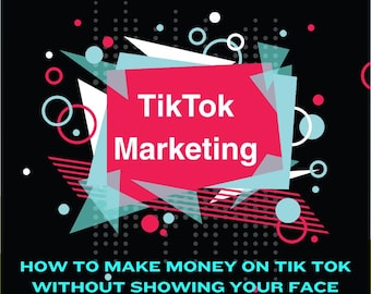 Op de afbeelding: Afbeelding met het woord "FACELESS" in teal boven een rode rechthoek met "TikTok Marketing" in wit. Daaronder staat in teal tekst "HOW TO MAKE MONEY ON TIK TOK WITHOUT SHOWING YOUR FACE". De achtergrond is zwart met teal en rode accenten.