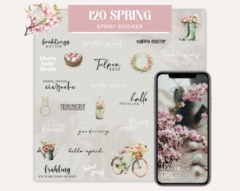 120 Story Sticker Spring Frühling Ostern PNG Digital Clipart