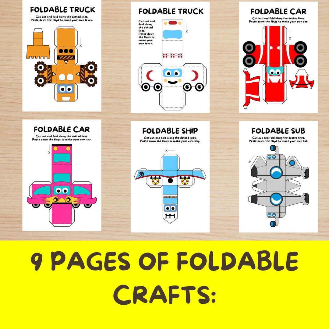 Kids Crafts 9 Pages Foldable Vehicles, Homeschool Preschool, Montessori, Kindergarten ...