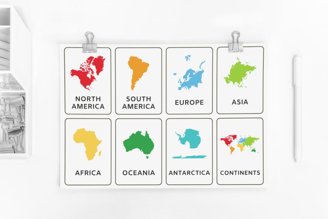 Continents Flash Cards, Printable Flashcards, Montessori Cards ...