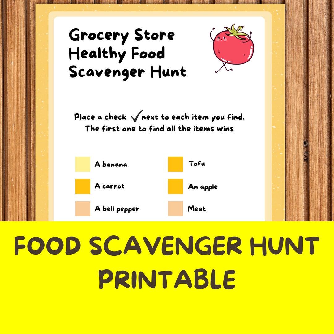 Food Scavenger Hunt Printable, Treasure Hunt, Kids Scavenger Hunt, Home