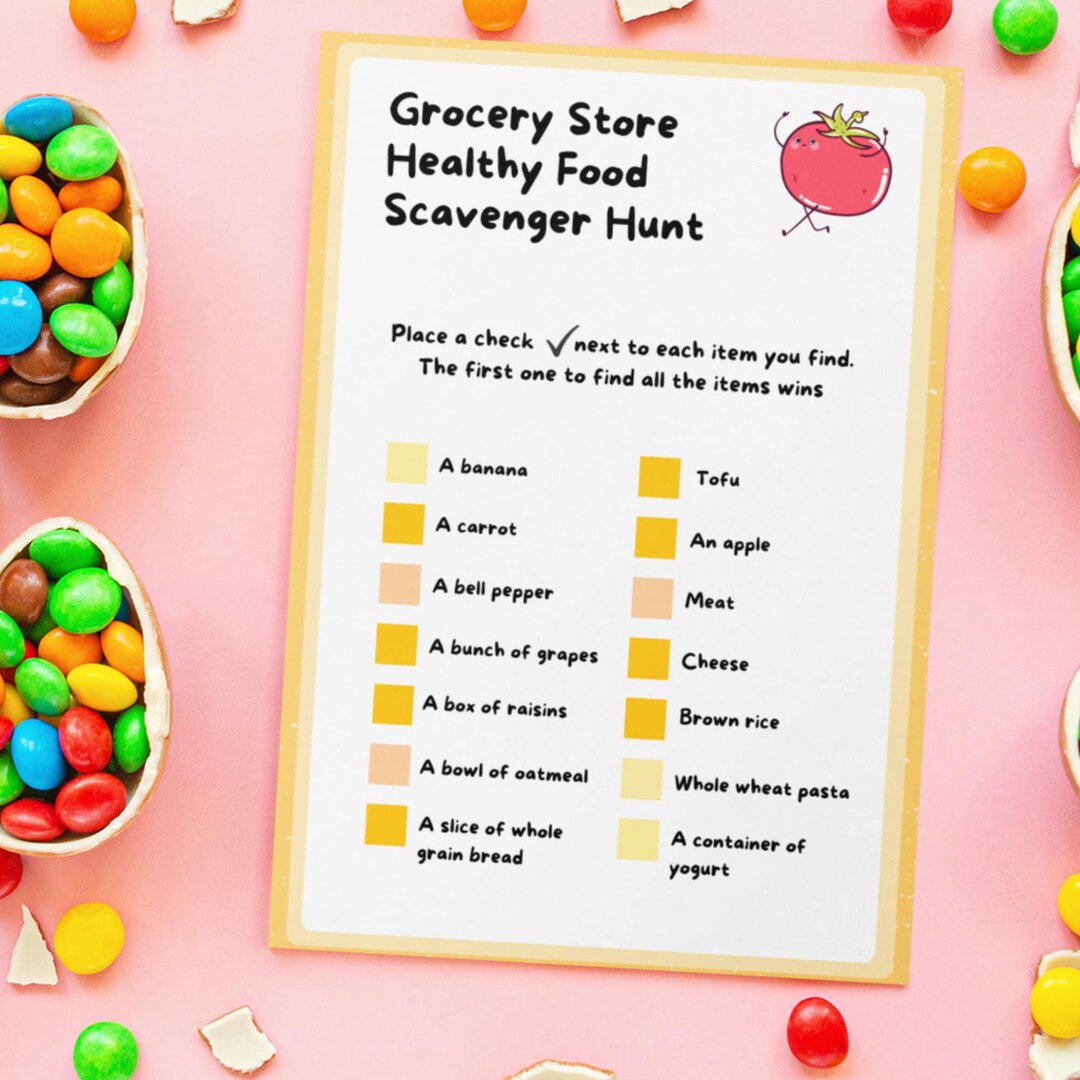 Food Scavenger Hunt Printable, Treasure Hunt, Kids Scavenger Hunt, Home