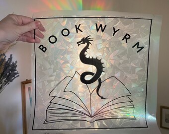 Book Wyrm - Window Cling Sun Catcher - Rainbow Maker - Window Cling Suncatcher - Window Suncatcher Sticker - Rainbow Window Sticker