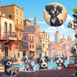 Cute Print Cartoon Style, Water style Dog Sticker Digital PNG Sticker Sheets, 12 Various Sticker Pack Bundles Instant Download