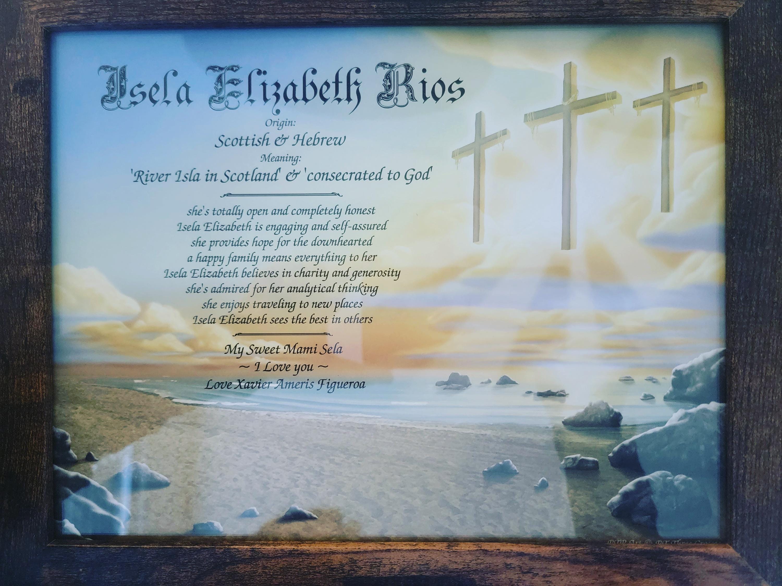 名前の意味をパーソナライズしたプリント：クリスチャンクロスのビーチシーン、インスピレーションあふれるウォールアート - Etsy 日本