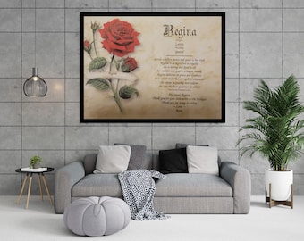 Personalized Name Meaning Print: Custom Floral Rose Wall Art