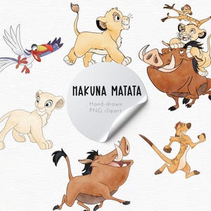 Handgetekende Simba en vrienden clipart, Lion King handgetekende png-illustratie, hoge resolutie png, Lion King clipart, L059