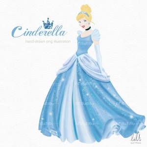 Hand-drawn Princess Cinderella Clipart, Hand-drawn PNG Illustration, Princess Cinderella PNG Digital Download, High-resolution PNG, L044