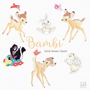 Bambi and Friends Clipart, Bambi handgetekende PNG-illustraties, Bambi Clipart, leven in het bos Clipart, L040