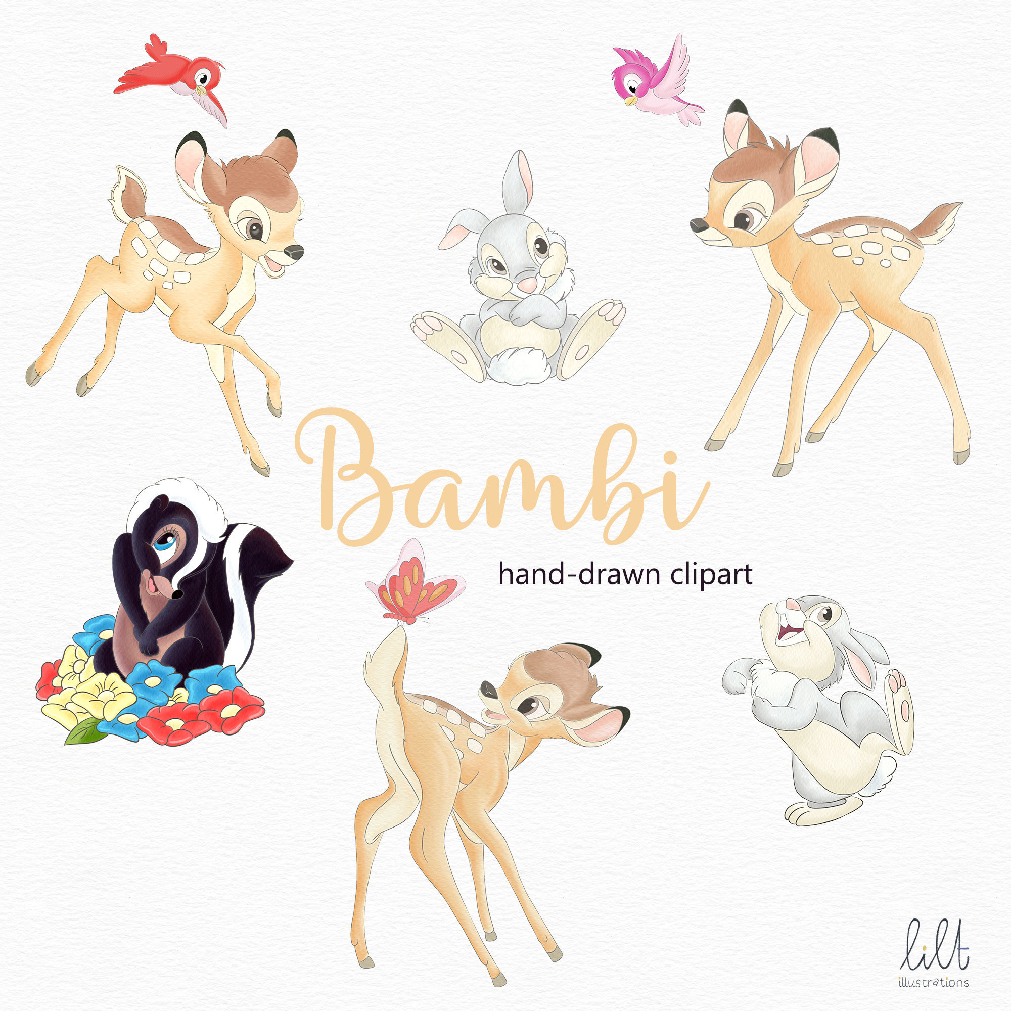 Bambi and Friends Clipart, Bambi Hand-drawn PNG Illustrations, Bambi ...