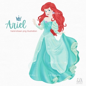 Hand-drawn Princess Ariel Clipart, Hand-drawn PNG Illustration, The Little Mermaid PNG Digital Download, High-resolution PNG, L045