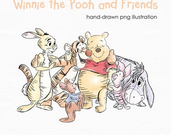Handritad Nalle Puh och vänner Clipart, Handritad PNG-illustration, Högupplöst PNG, Klassisk Nalle Puh Clipart, L041