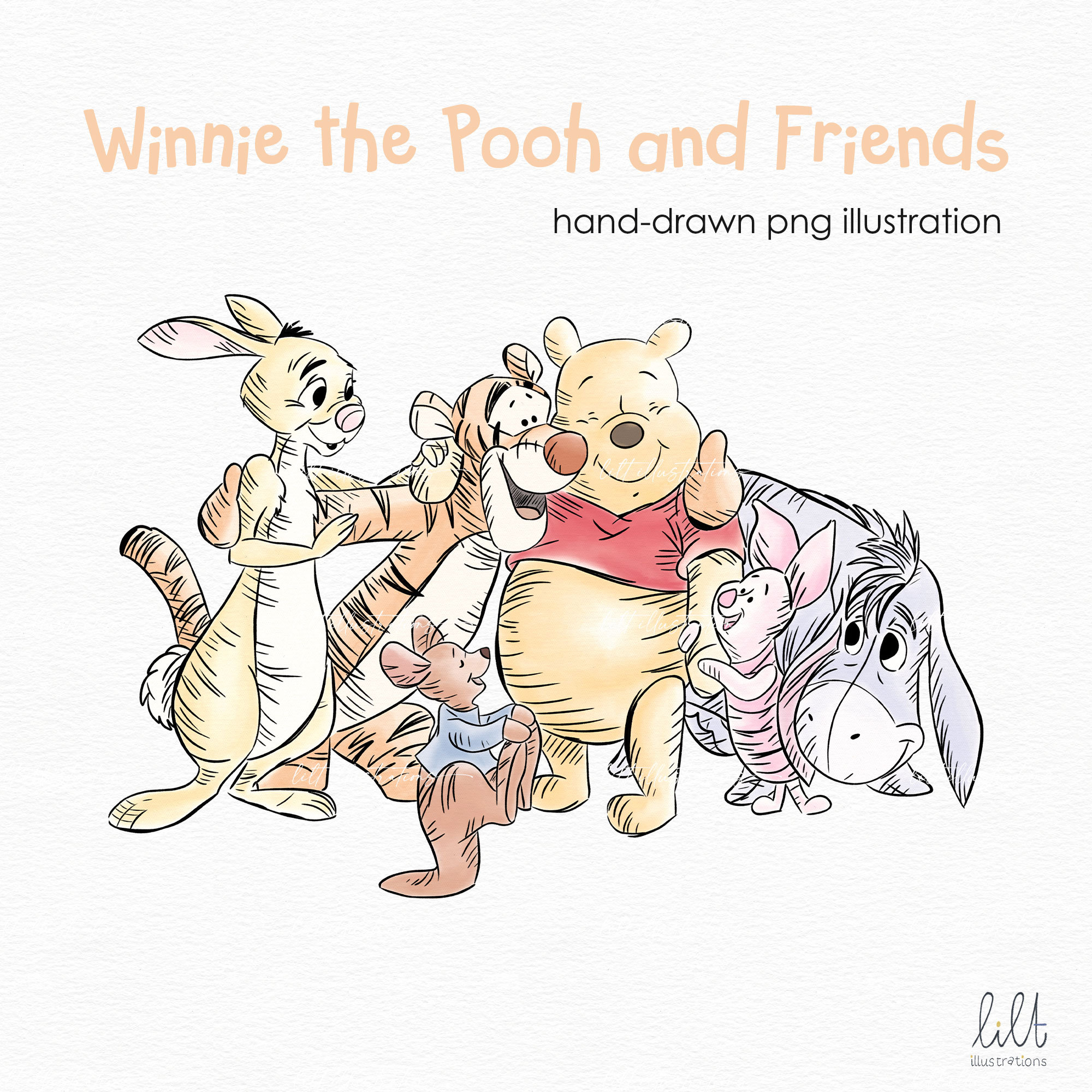 Hand-drawn Winnie the Pooh and Friends Clipart, Hand-drawn PNG ...