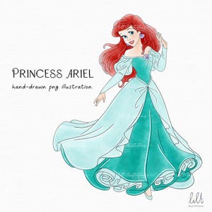 Hand-drawn Princess Ariel Clipart, Hand-drawn PNG Illustration, The Little Mermaid PNG Digital Download, High-resolution PNG, L061