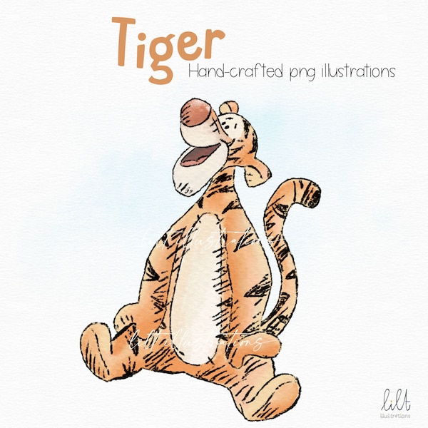 Tiger from Winnie the Pooh hand-drawn illustration, Hand-drawn Tiger PNG Illustrations, Classic Style Winnie the Pooh Clipart, L036