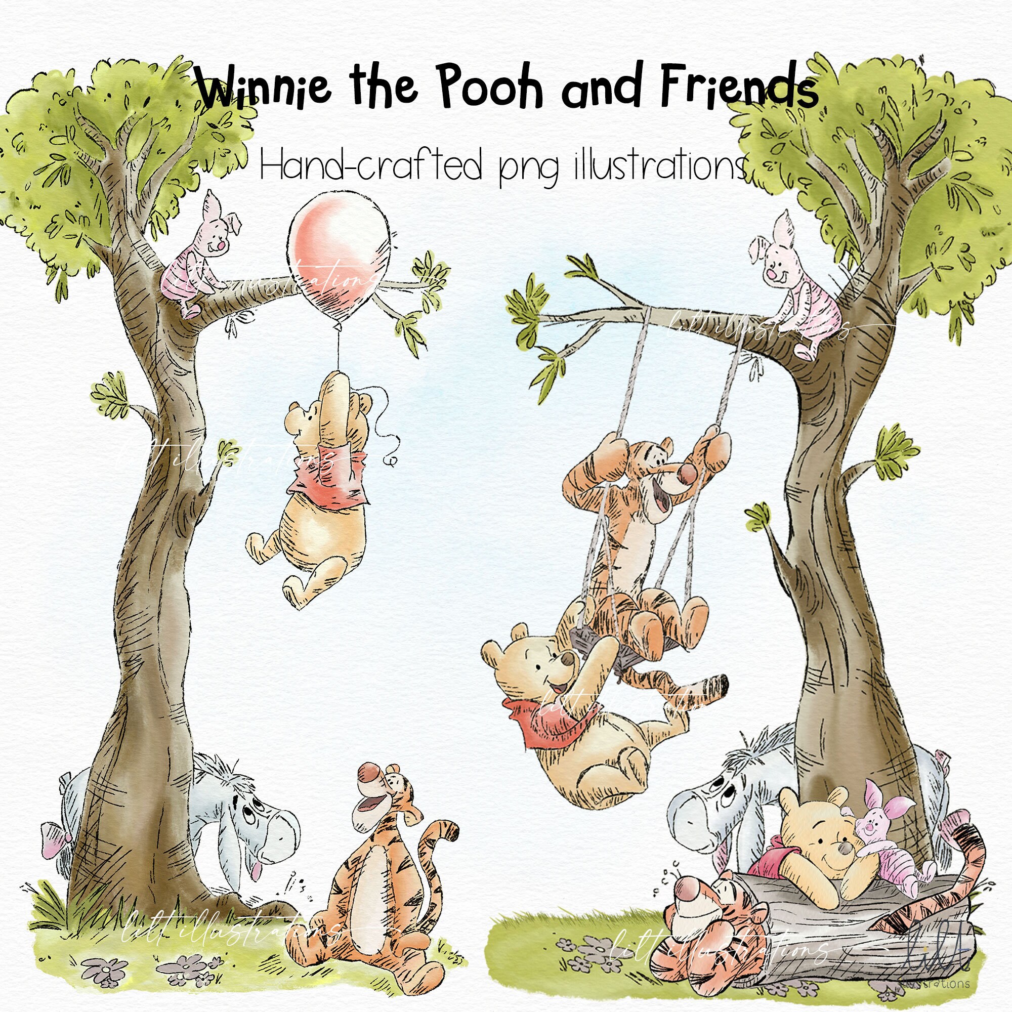Hand drawn Winnie The Pooh And Friends PNG Illustrations Classic Style 