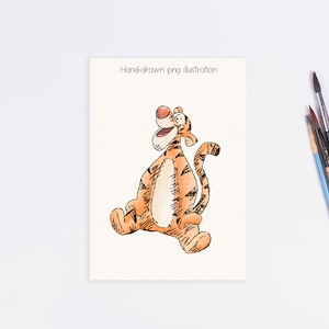 Handritad tiger från Winnie the Pooh-illustration, handritade tiger PNG-illustrationer, Winnie the Pooh Clipart i klassisk stil, L036 bild 3
