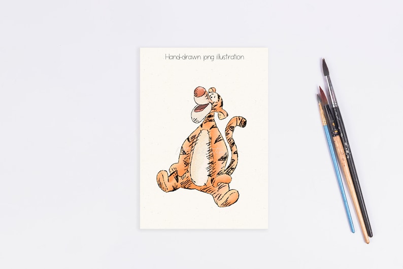Handritad tiger från Winnie the Pooh-illustration, handritade tiger PNG-illustrationer, Winnie the Pooh Clipart i klassisk stil, L036 bild 3
