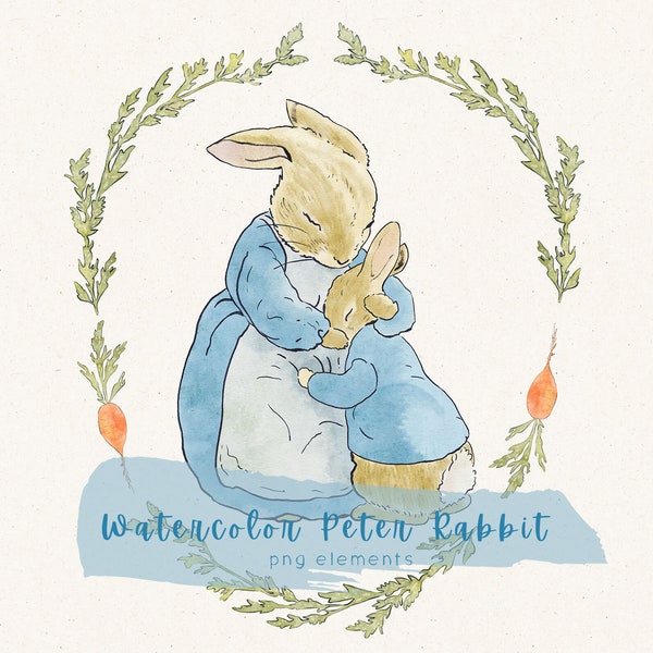 Peter Rabbit Watercolor Clipart, Watercolor PNG Set, Hand painted watercolor clipart, Baby shower and holiday projects, Nursery art