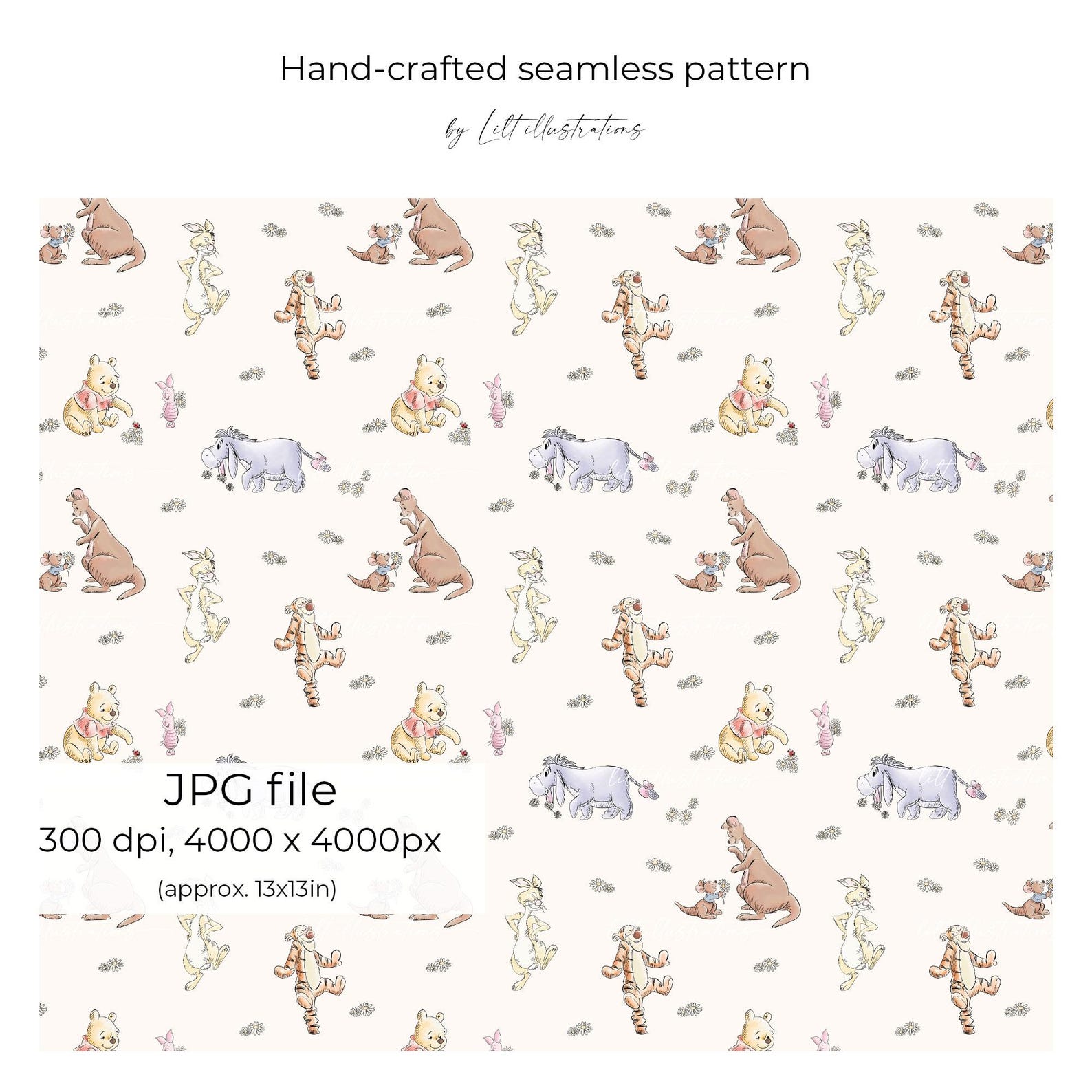 Pooh Pattern Hand-drawn Winnie the Pooh Pattern| Seamless Winnie the Pooh Fabric ...