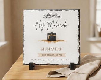 Personalised Hajj Umrah Mubarak Slate Plaque | Custom Kaaba Islamic Gift, Muslim Home Decor