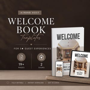 Luxury Airbnb Welcome Book Template | Editable Canva Host Guide | Modern Rental Welcome Pack | Airbnb House Manual | 5 Star Guest Experience