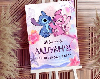 EDITABLE - Angel & Stitch Welcome Poster | Lilo and Stitch Party | Digital Download | Stitch Party Poster | Kids Birthday Template INSTANT