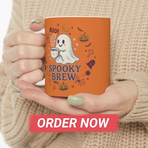 Happy Halloween Geist Becher 11 Unzen, gruselige Gebräu Geist Kaffeetasse, Gothic Halloween Becher, Halloween-Dekor Becher für Horror-Fans, Trending Becher Geschenk