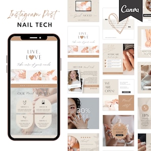 Social Media Branding for Nail Technicians, Nail Salon Posts, Nail Tech Posts, Canva Templates, Beauty Business Instagram