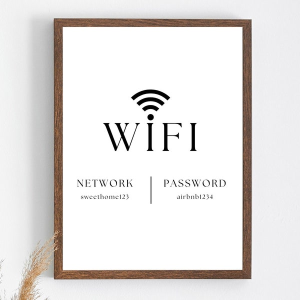 Wifi Password Sign, Editable Airbnb Wifi Sign Template, Printable Wifi Sign, Internet Sign, Wifi QR Code, Airbnb Sign Canva Template