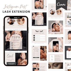 Lash Tech Instagram Post Templates, Lash Extension Instagram Post, Lash Social Media, Editable Esthetician Canva Templates, Lash Branding