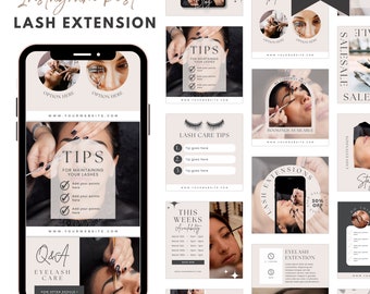Lash Extension Instagram Post Templates: Editable Canva Design (Digital Download)