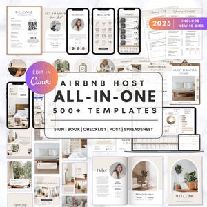 Ensemble de modèles Canva pour hôtes Airbnb : livret de bienvenue, panneaux, liste de contrôle (téléchargement numérique)