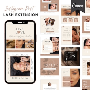 Lash Tech Instagram Post Templates: Editable Canva Social Media (Digital Download)