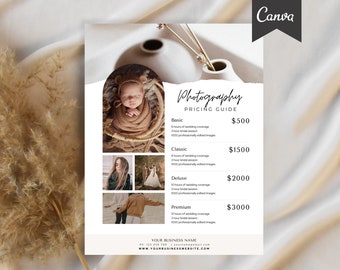 Canva Photography Pricing Guide Template: Wedding & Family Price List (Digital Download)
