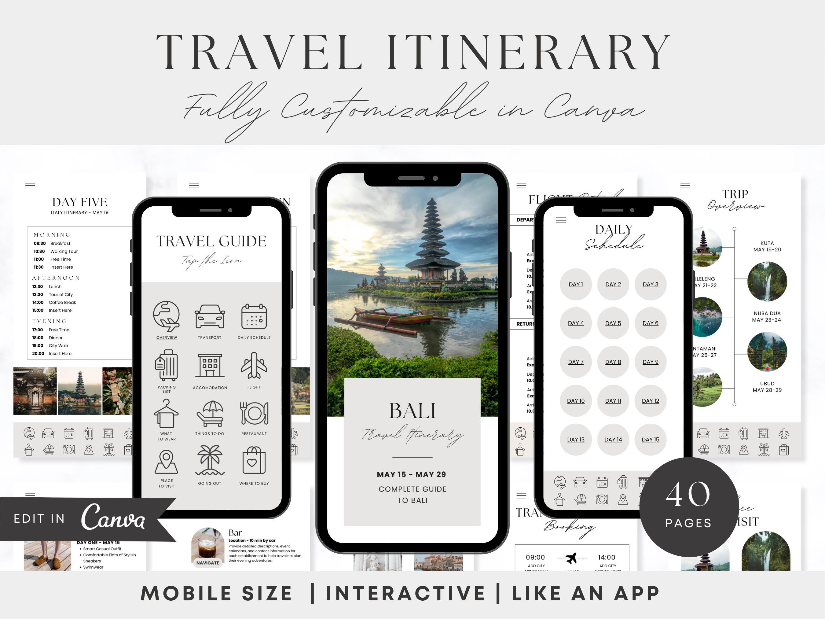 Bali Travel Itinerary Template: 40-page Customizable Travel Guide ...