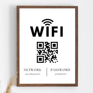 Cartello con password Wi-Fi, modello modificabile per cartello Wi-Fi Airbnb, cartello Wi-Fi stampabile, cartello Internet, codice QR Wi-Fi, modello Canva per cartello Airbnb