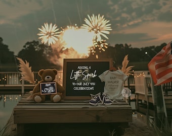 July 4th Pregnancy Announcement, Patriotic Fireworks, Editable Template (Digital)